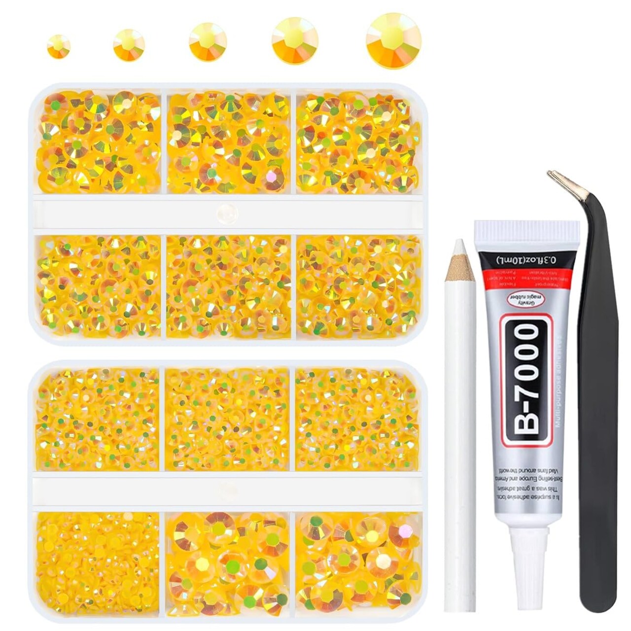 qiipii Orange Yellow AB Resin Rhinestones for Crafting 2mm 3mm 4mm 5mm 6mm Flatback Jelly Stones Non-Hotfix Gems Diamonds for Nails Face Eyes Makeup Tumblers Bottles DIY Crafts Clothes Shoes Phones